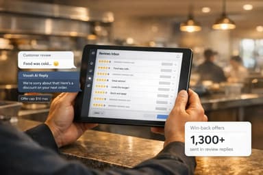 Unified inbox showing delivery app reviews across 60 restaurant locations